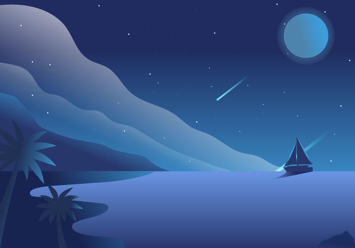 Night View Ocean Vector Background Illustration