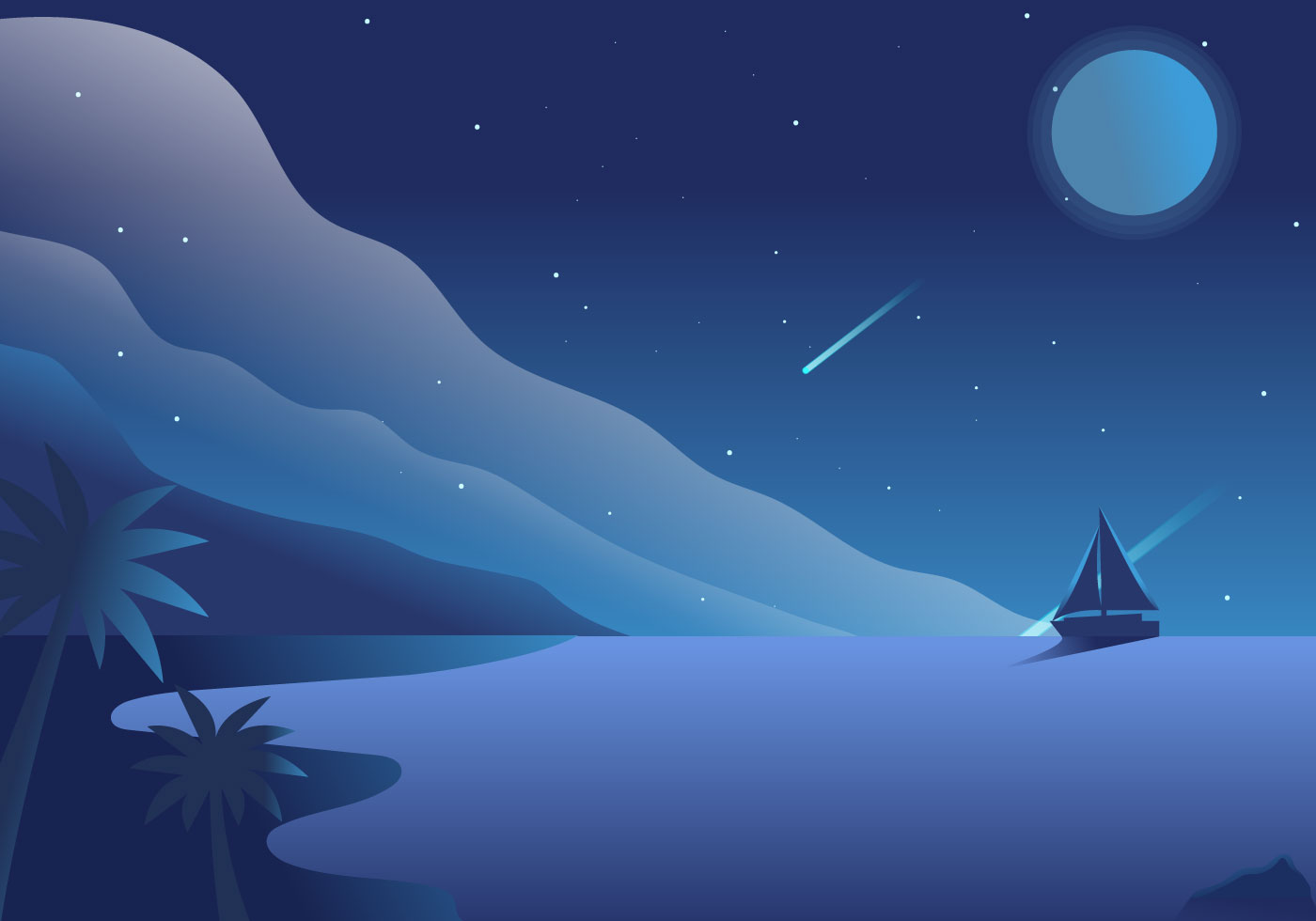 Night View Ocean Vector Background Illustration 274527 Vector Art at  Vecteezy