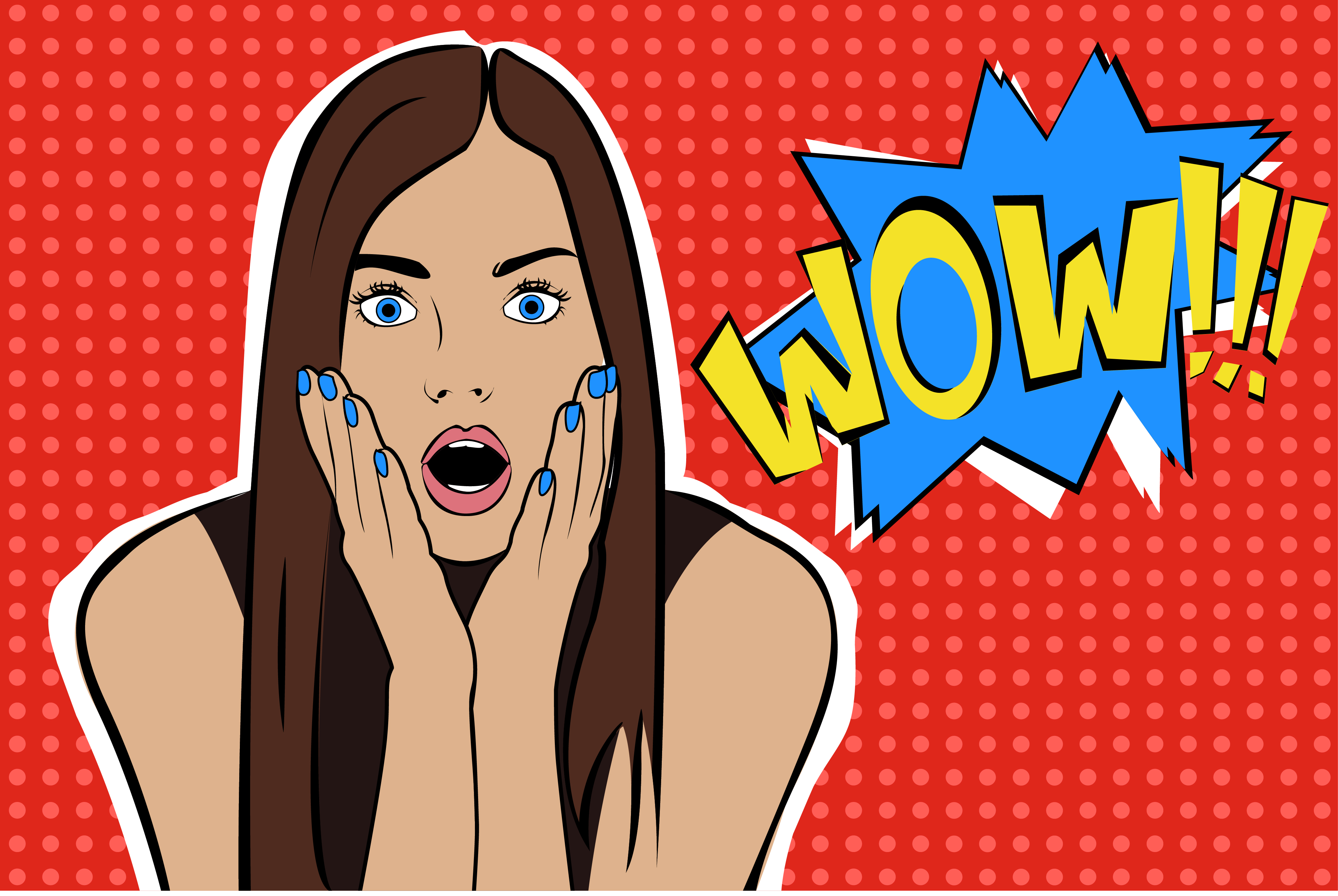 Pop Art Surprised Brunette Woman Face With Open Mouth 274602 Vector Art