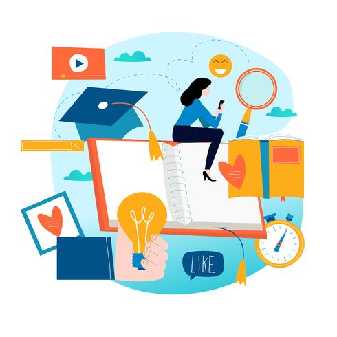 Education, online training courses, distance education flat vector illustration