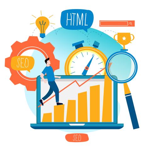 SEO, posicionamiento en buscadores. vector