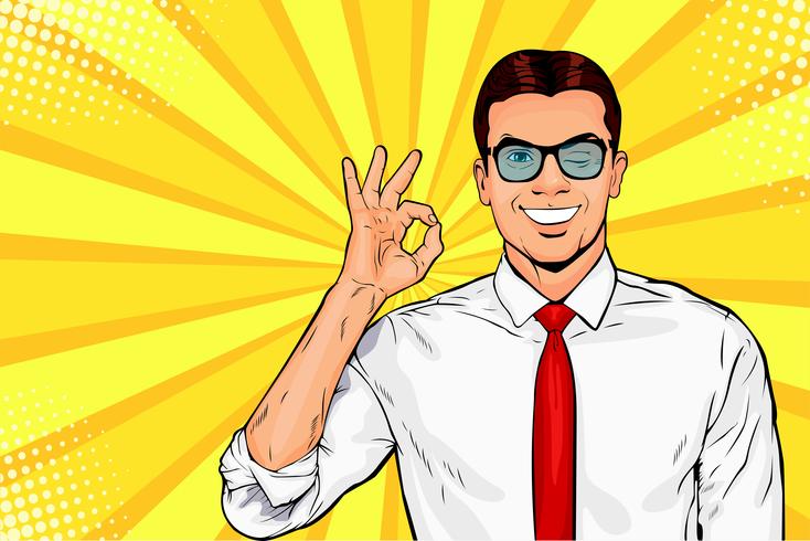 Businessman winks and shows okay or OK gesture vector