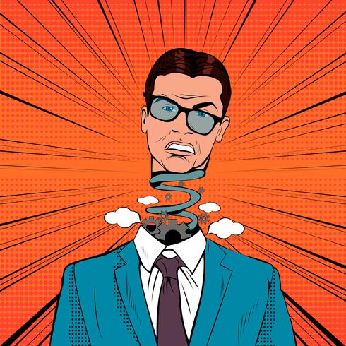 Pop Art Stressed Businessman with Exploding Head vector