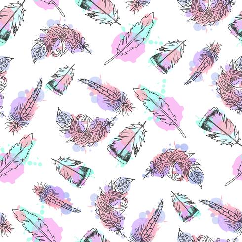 Hand drawn feathers seamless pattern. vector