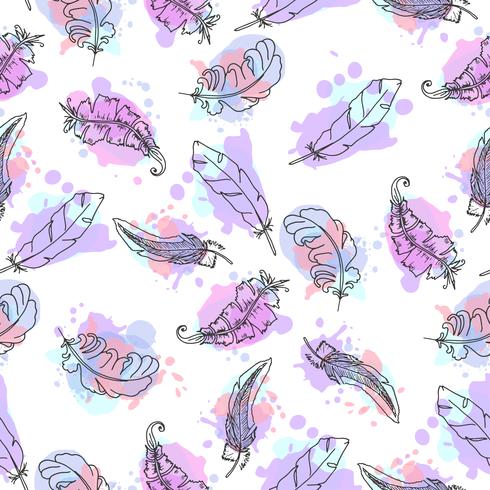 Hand drawn feathers seamless pattern. vector