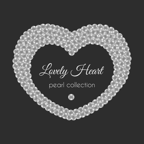 Pearl heart. Vector frame in heart shape. White pearls design.