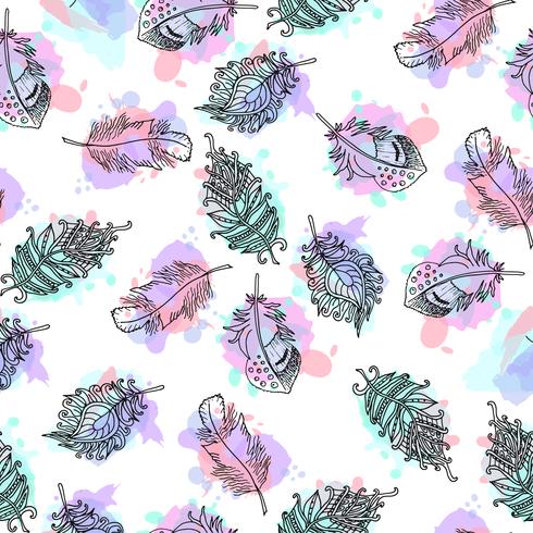 Hand drawn feathers seamless pattern. vector