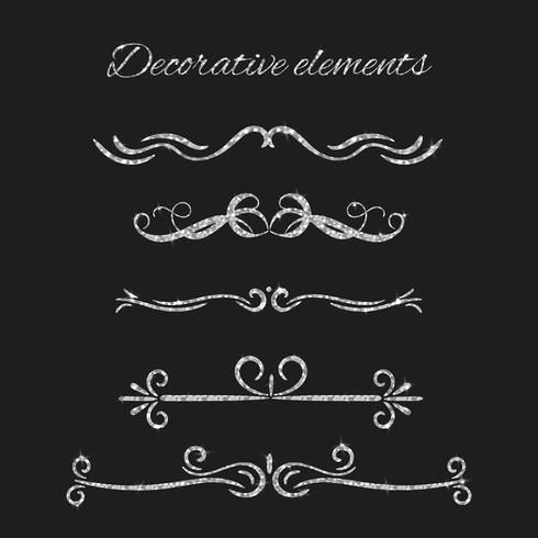 Conjunto de elementos decorativos ornamentales en plata. vector