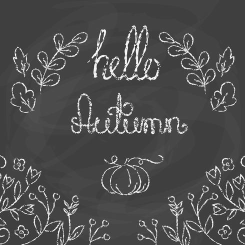 Hola tarjeta de otoño con letras. vector