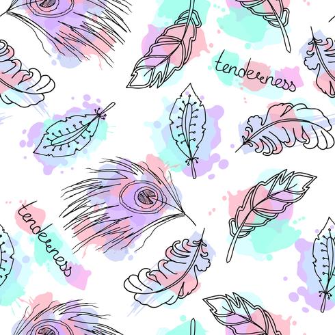 Hand drawn feathers seamless pattern. vector