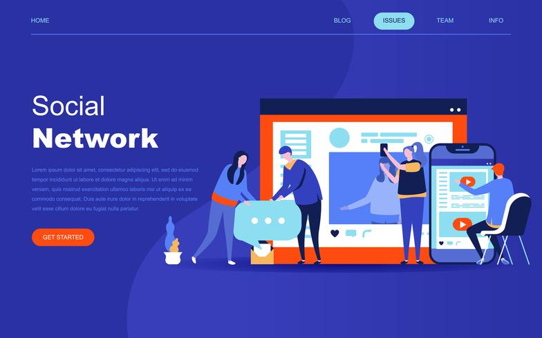 Concepto de diseño plano moderno de red social. vector