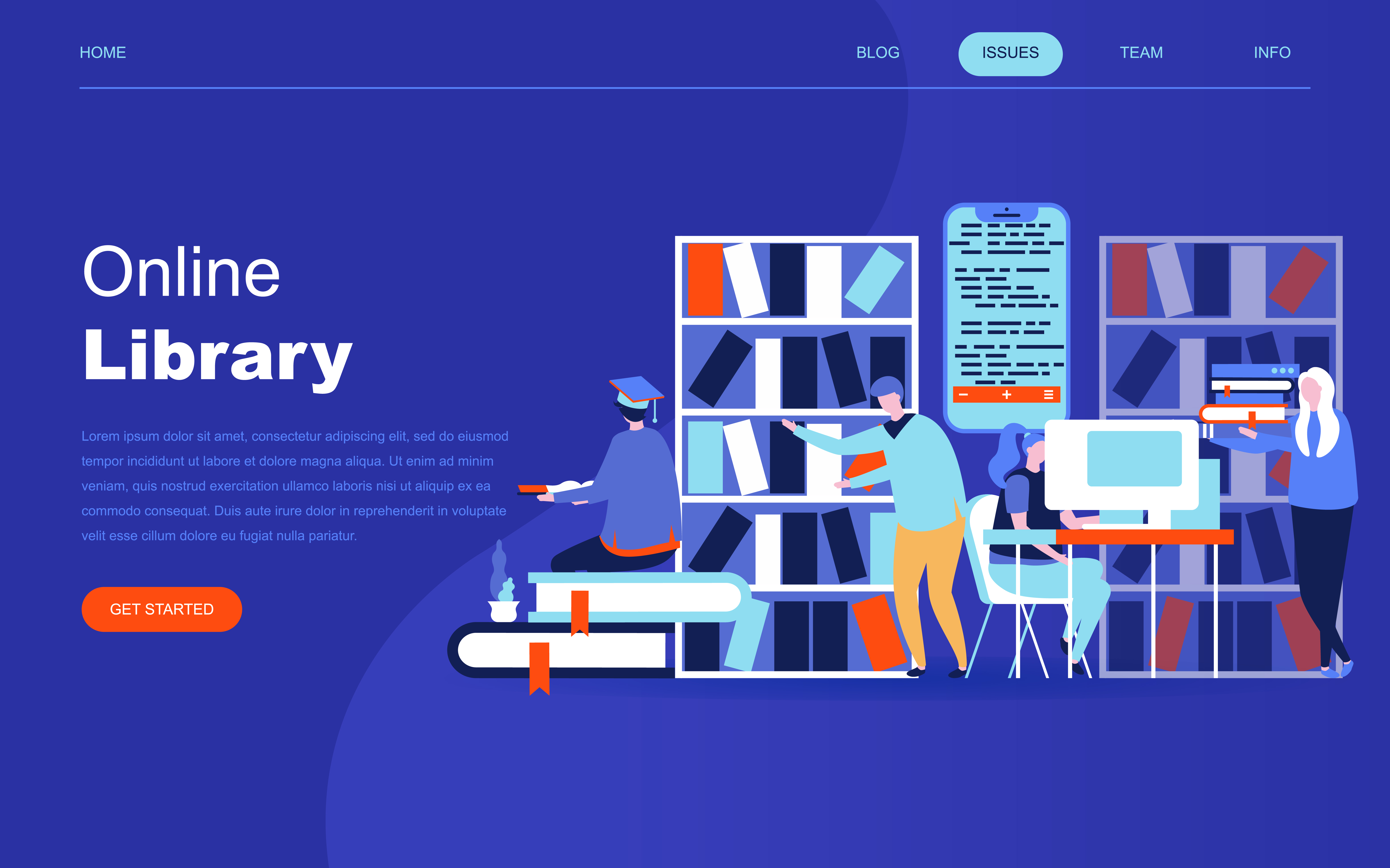 Modern flat design concept of Online Library for website 275077 Vector