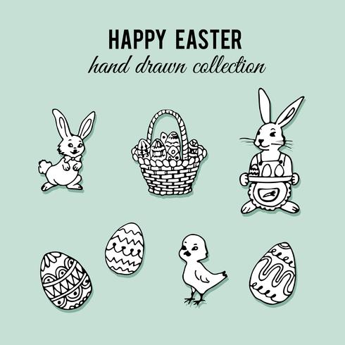 Hand drawn easter elements vector