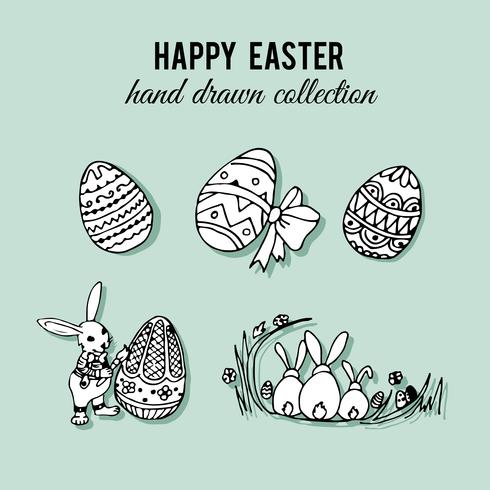 Hand drawn easter elements set vector