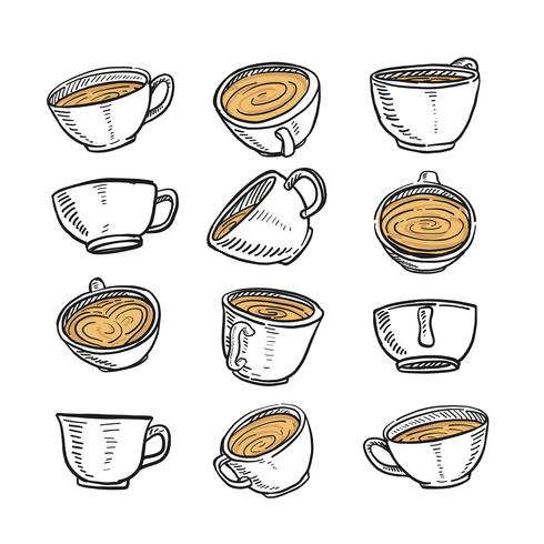 Hand Drawn Sketch of A cup of Coffee in any Position vector