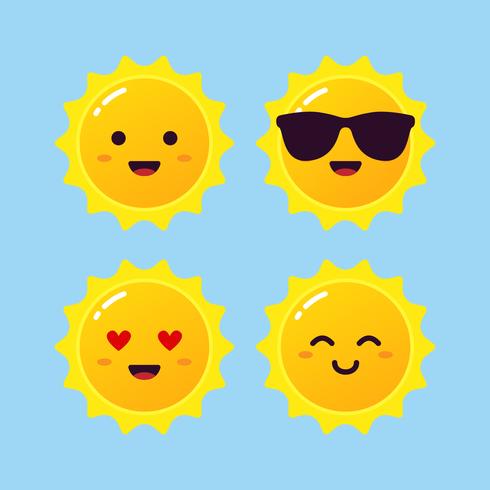 conjunto de emojis de sol vector