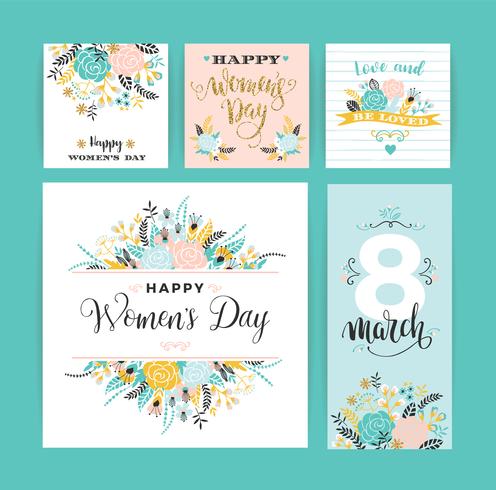 International Women's Day. Vector templates with flowers and lettering.