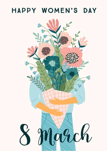 International Women s Day. Vector template with bouquet of flowers.