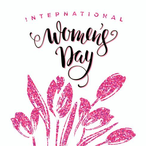 International Womens Day. Lettering design with flowers vector