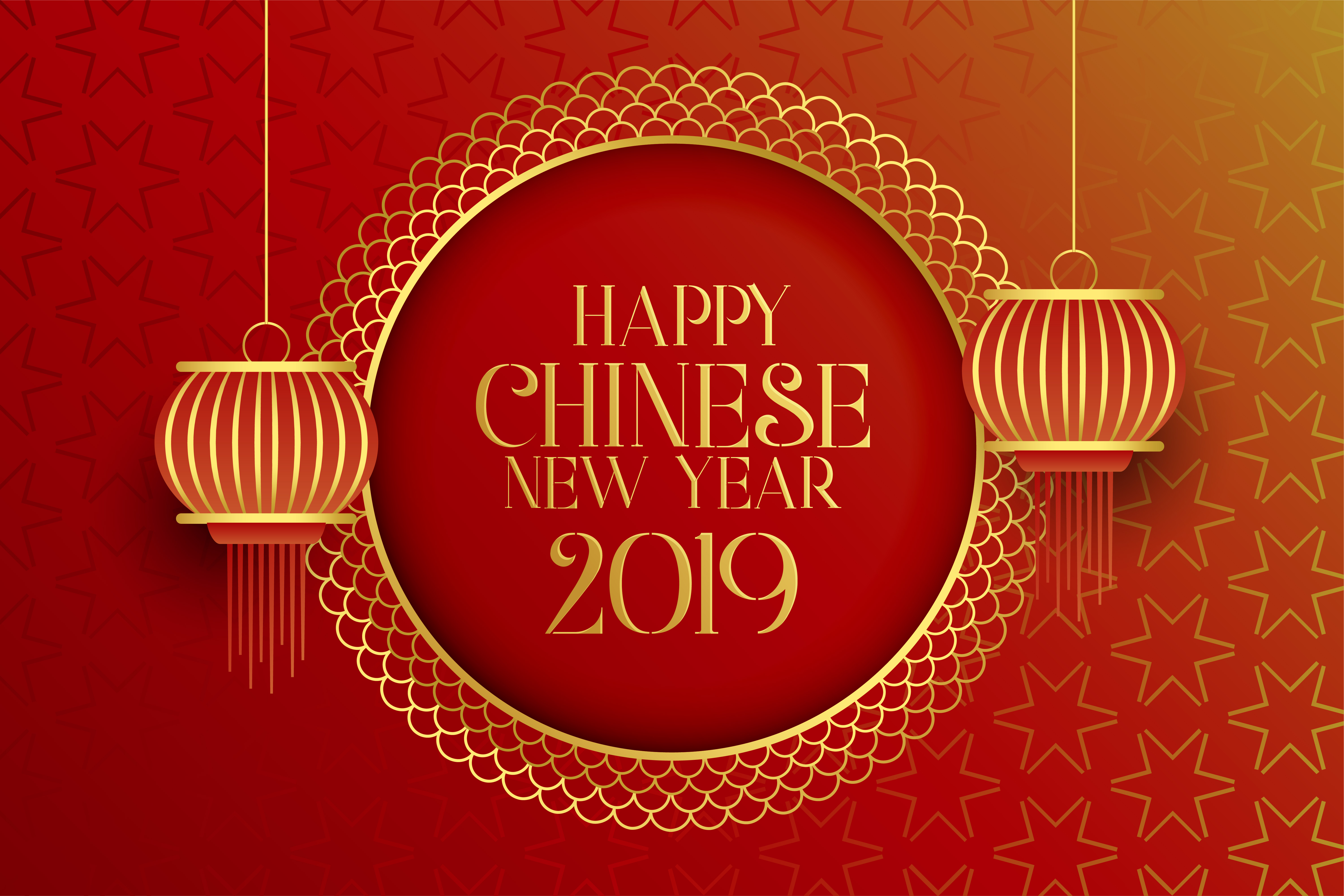 happy chinese 2019 new year with hanging lanterns - Download Free