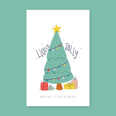 Christmas Card with Tree and Gifts. vector