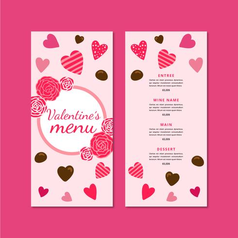 Lovely Valentines Menu With Hearts And Chocolate vector