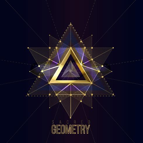 Sacred geometry isolated gold shapes on dark color background vector