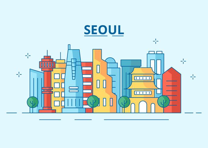 Colorful Seoul City Skyline Vector