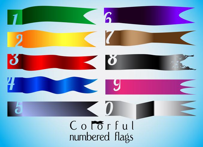 Diez conjunto de banderas numeradas de colores vector