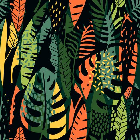 Abstract seamless pattern with tropical leaves. vector