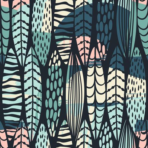 Tribal seamless pattern with abstract leaves. vector