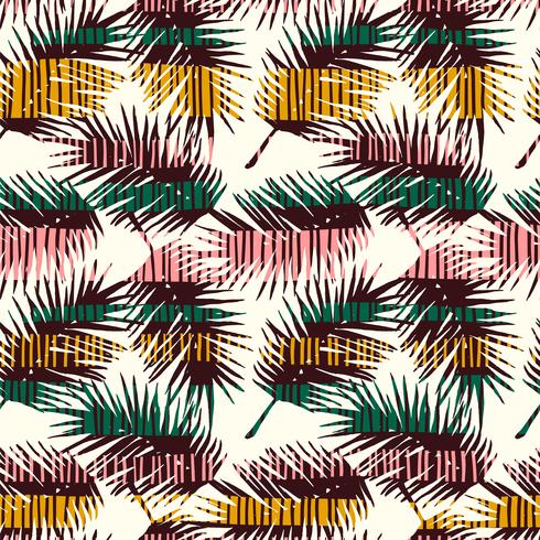 Abstract seamless pattern with tropical leaves. Vector template.