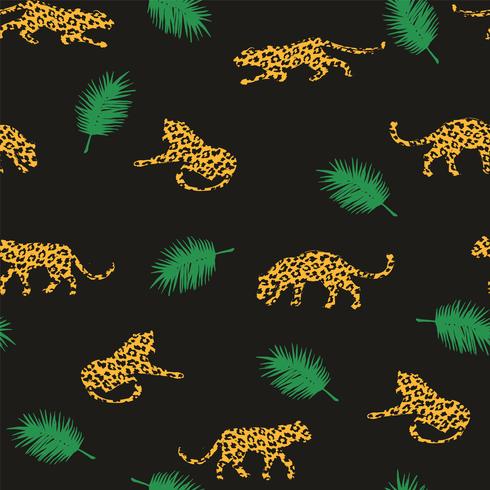 Seamless exotic pattern with abstract silhouettes of leopards. vector