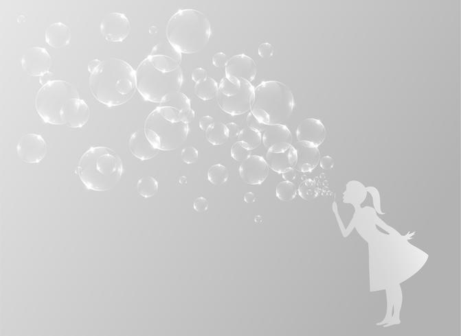 Little girl blowing bubbles vector
