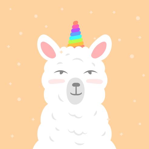 Flat Cute Llama Unicorn Wannabe Vector Clipart Illustration