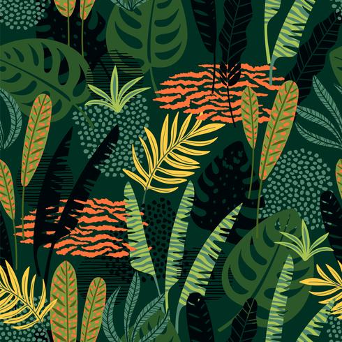 Abstract seamless pattern with tropical leaves. vector