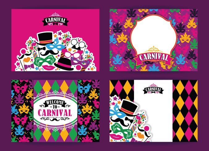 Fondo festiva celebración con iconos de carnaval y objetos. vector