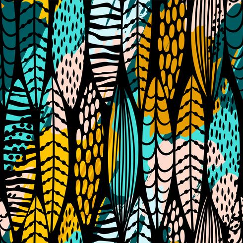 Tribal seamless pattern with abstract leaves. Hand draw texture. vector