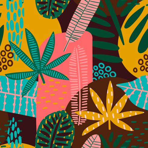 Tribal seamless pattern with abstract leaves. vector