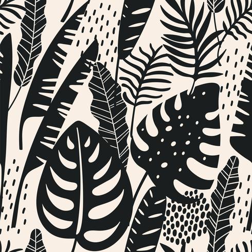 Abstract seamless pattern with tropical leaves. vector