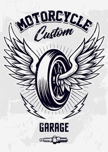 Diseño de motorista vintage con rueda alada vector