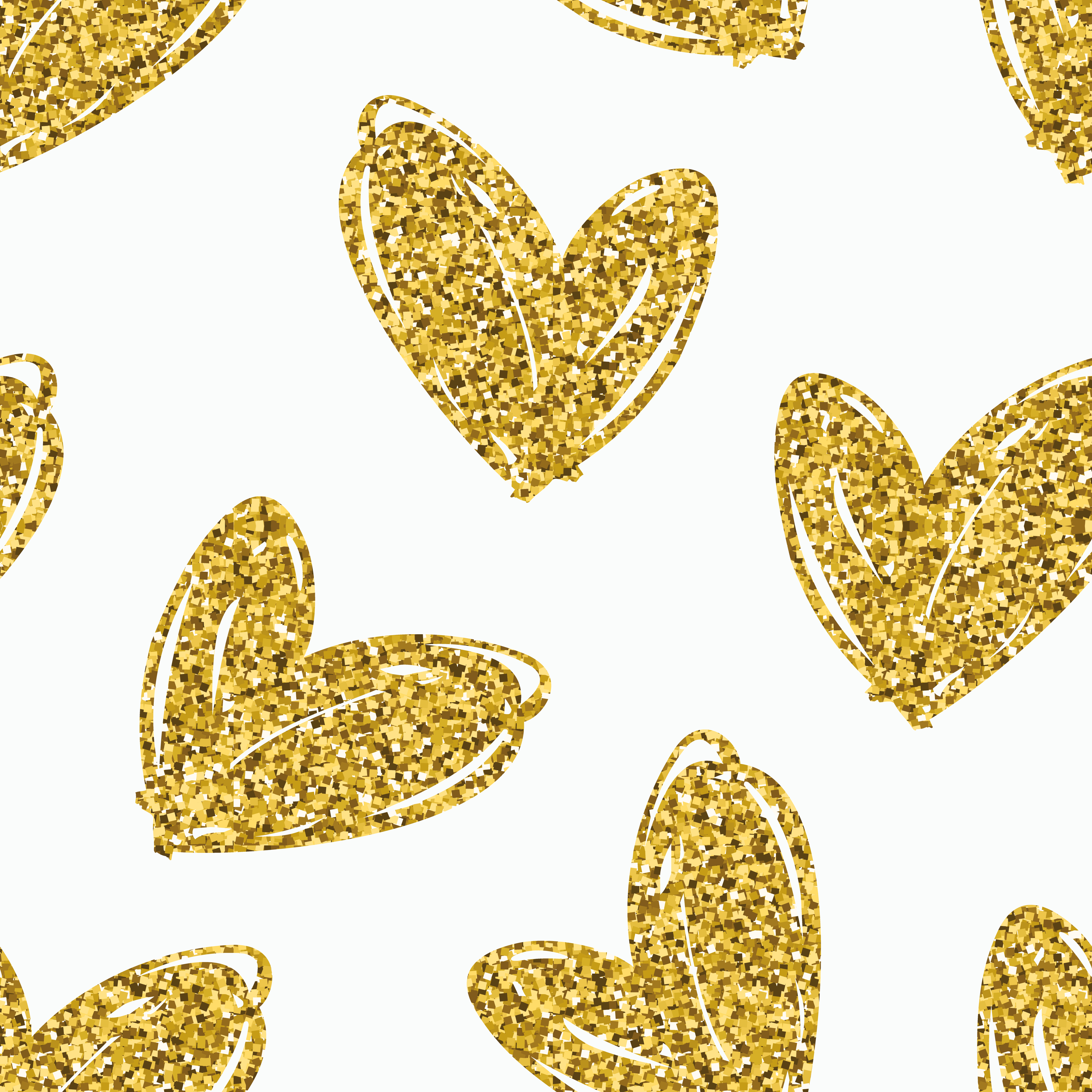 Seamless pattern background with gold glitter hearts. Vector