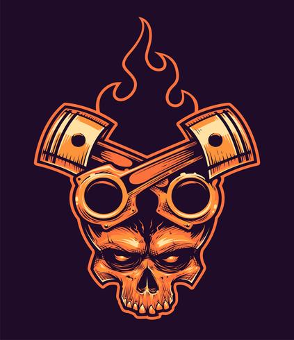 Vector Skull with Crossed Pistons and Fire