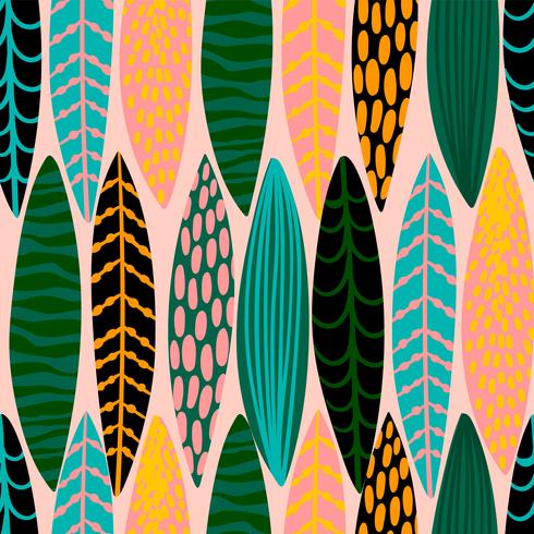 Tribal seamless pattern with abstract leaves. Hand draw texture. vector