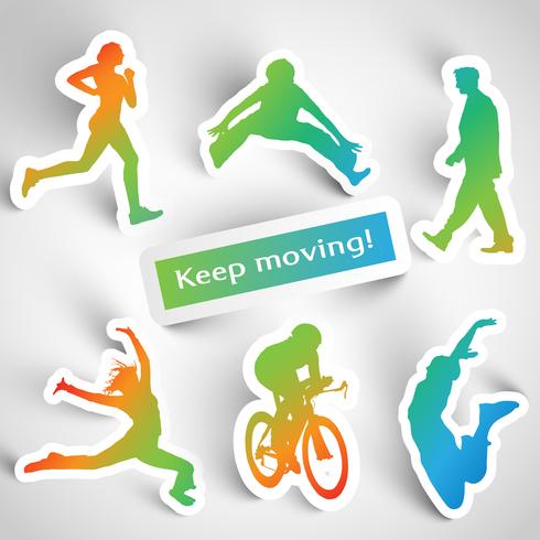 Keep moving sports stickers vector