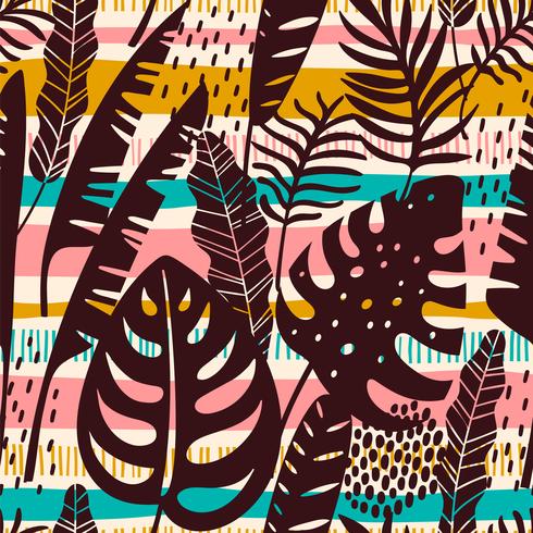 Abstract seamless pattern with tropical leaves. Vector template.