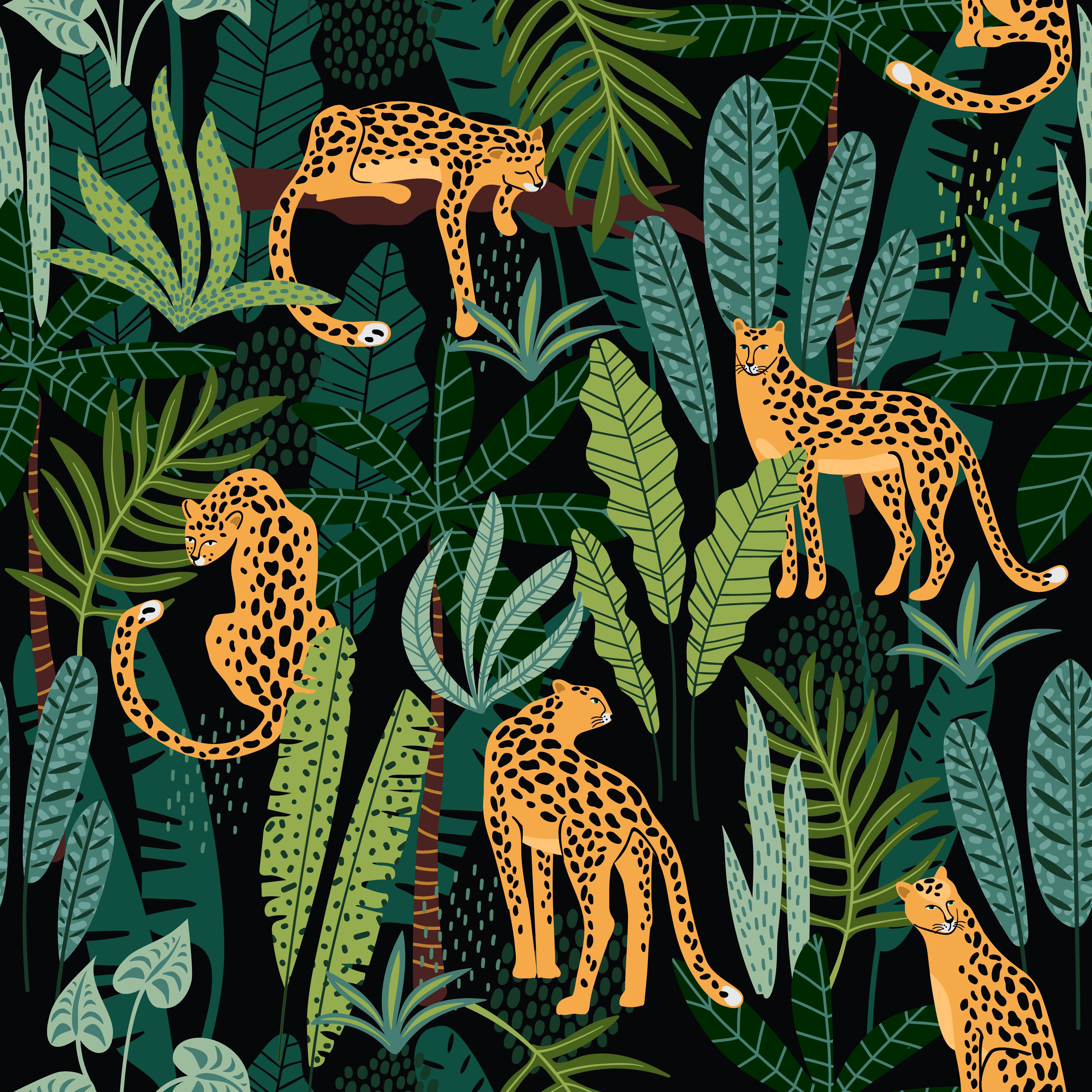 Vestor seamless pattern with leopards and tropical leaves. 276737 Vector Art at Vecteezy