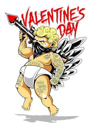 Tattooed Cupidon Vector Art with Lettering