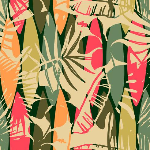 Abstract seamless pattern with tropical leaves. vector