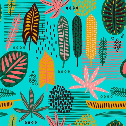 Tribal seamless pattern with abstract leaves. vector